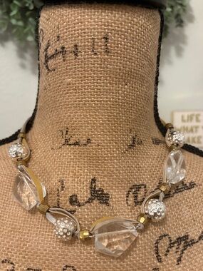 Chico's Clear Glass Crystal and Gold-Tone Beaded Necklace